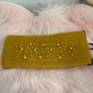 Yellow Beaded Knit Headband